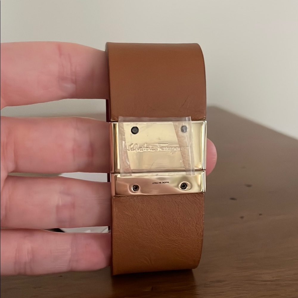 Salvatore Ferragamo Brown Leather Bracelet with Gold Clasp